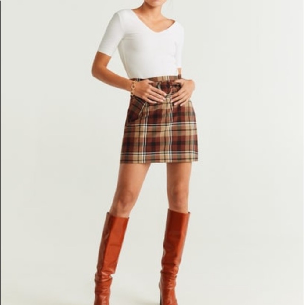 Mango MNG Suit Plaid Mini Skirt